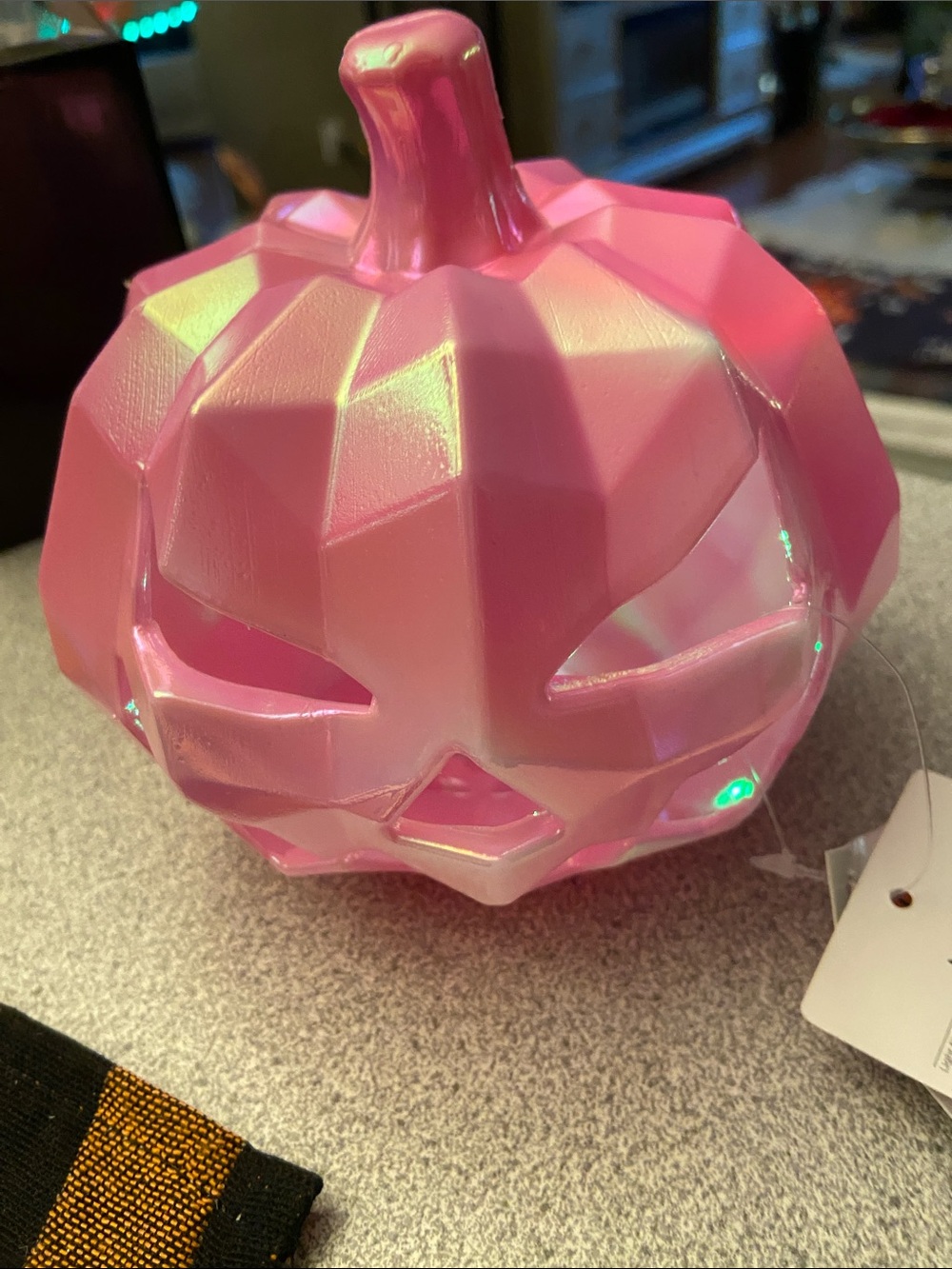 Pink Geometric Ceramic Pumpkin Accent - Home Decor light up